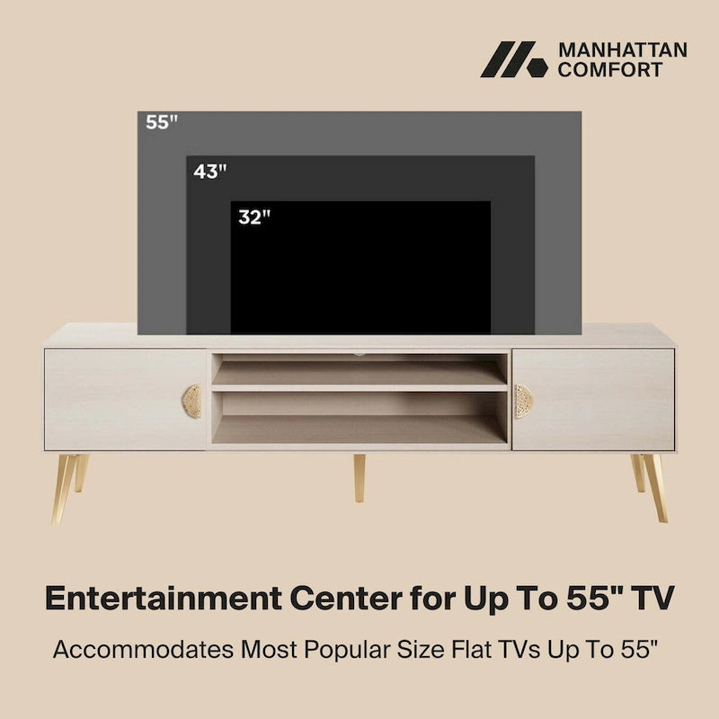 Meuble TV Mid-Century Moderne 180 cm avec Portes à Fermeture Amortie