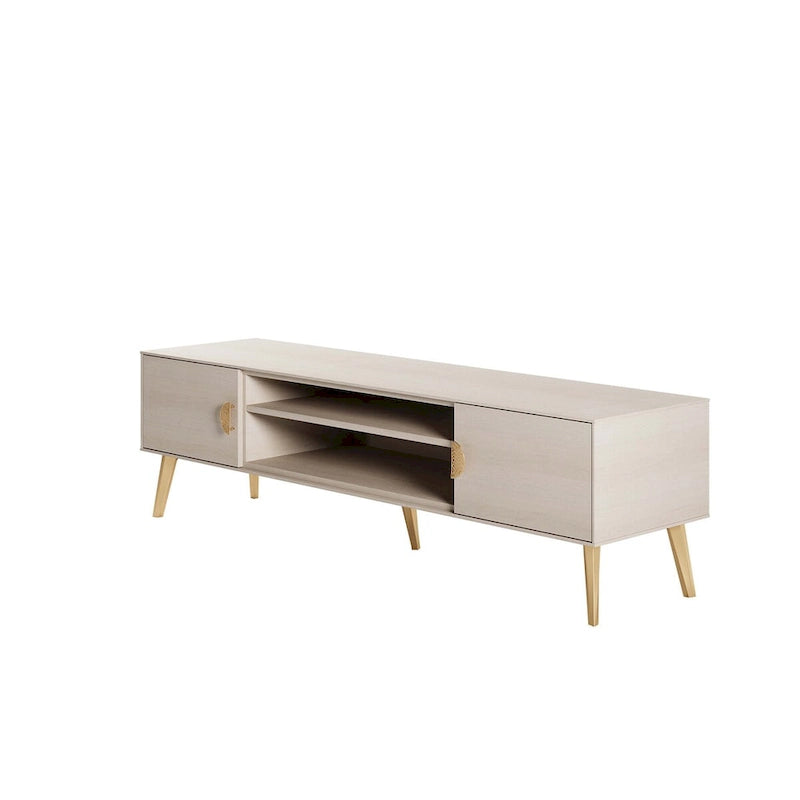 Meuble TV Mid-Century Moderne 180 cm avec Portes à Fermeture Amortie