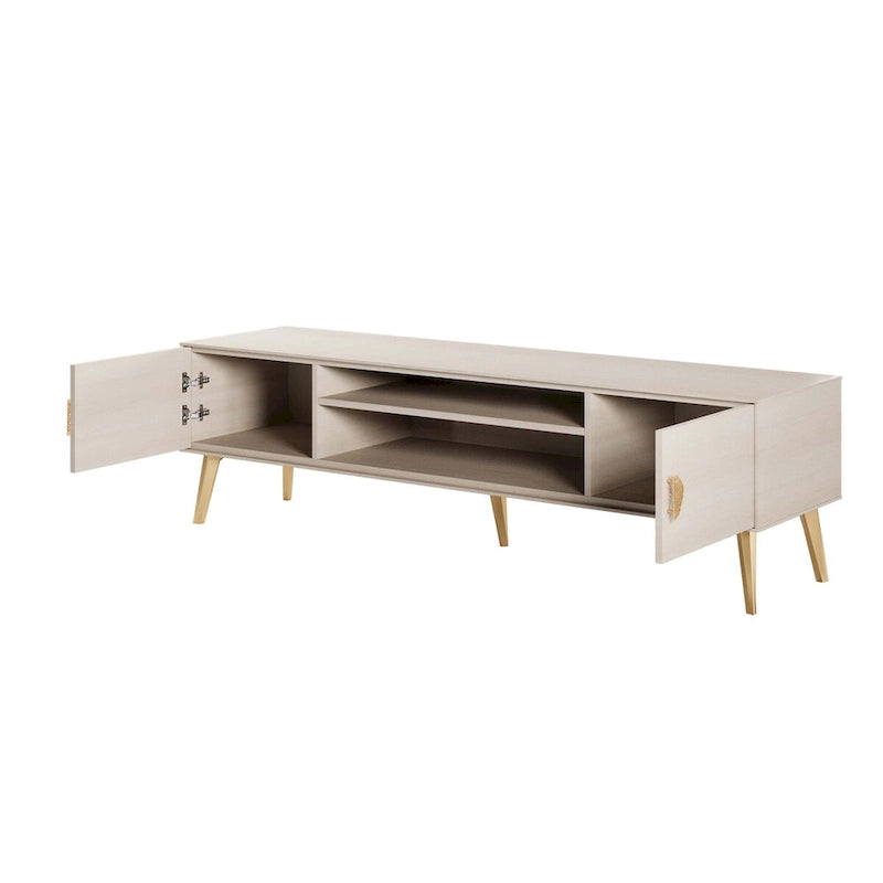 Meuble TV Mid-Century Moderne 180 cm avec Portes à Fermeture Amortie