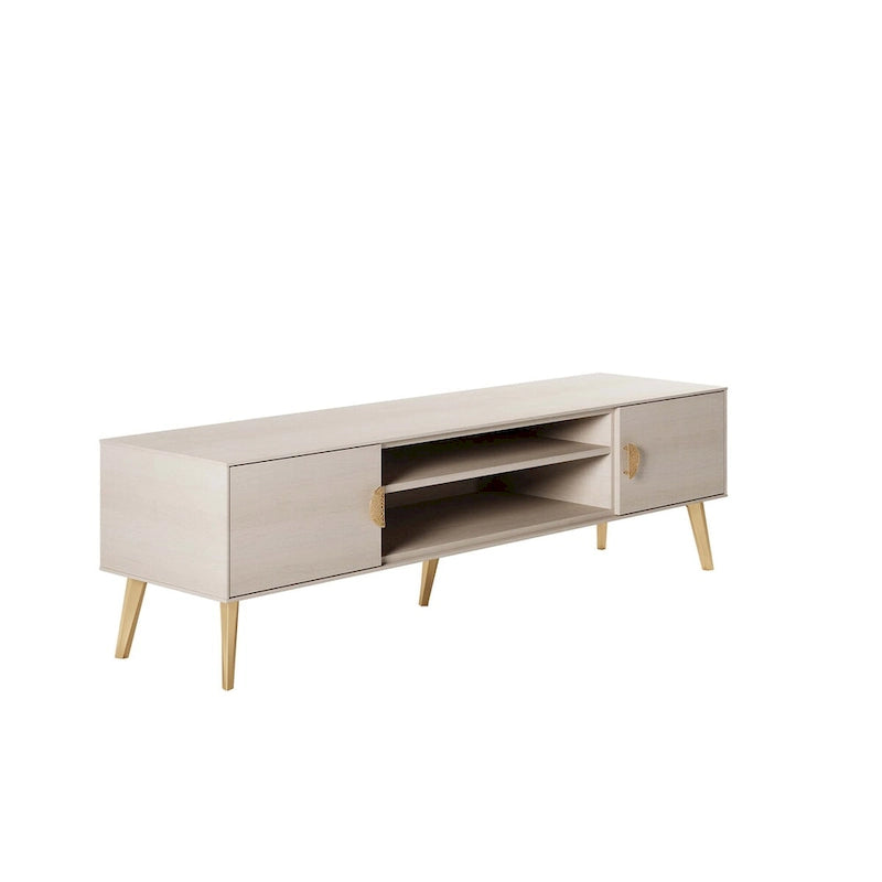 Meuble TV Mid-Century Moderne 180 cm avec Portes à Fermeture Amortie