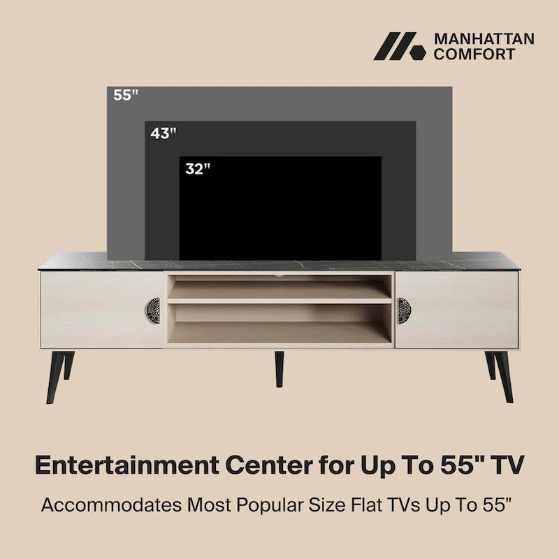 Meuble TV Mid-Century Moderne 180 cm avec Portes à Fermeture Amortie