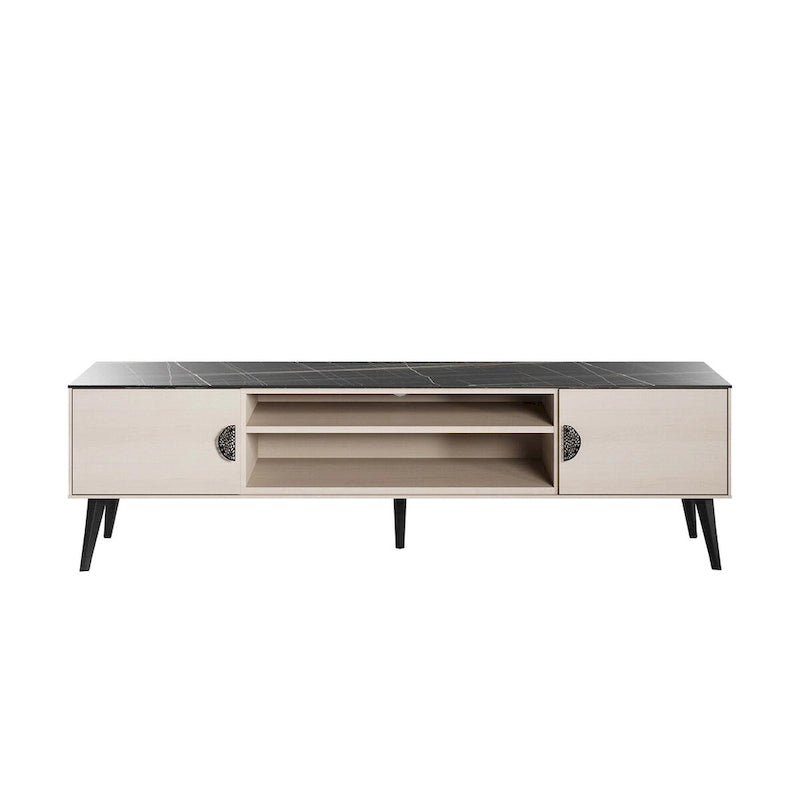 Meuble TV Mid-Century Moderne 180 cm avec Portes à Fermeture Amortie