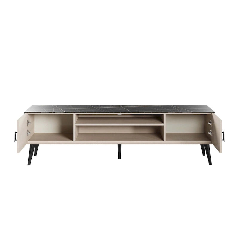 Meuble TV Mid-Century Moderne 180 cm avec Portes à Fermeture Amortie