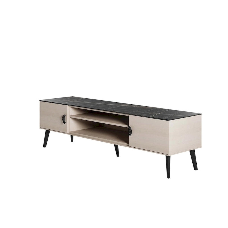 Meuble TV Mid-Century Moderne 180 cm avec Portes à Fermeture Amortie