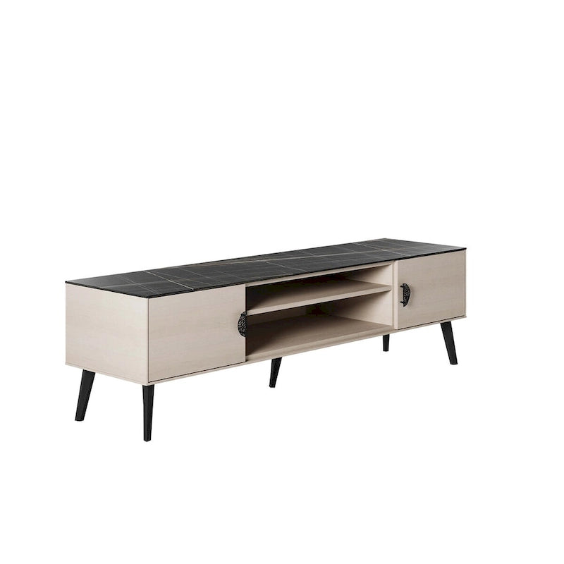Meuble TV Mid-Century Moderne 180 cm avec Portes à Fermeture Amortie