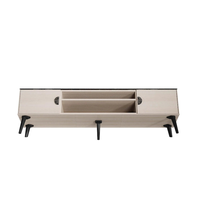 Meuble TV Mid-Century Moderne 180 cm avec Portes à Fermeture Amortie
