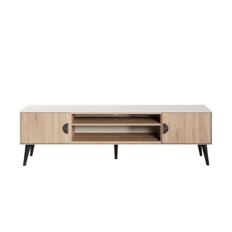 Meuble TV Mid-Century Moderne 180 cm avec Portes à Fermeture Amortie