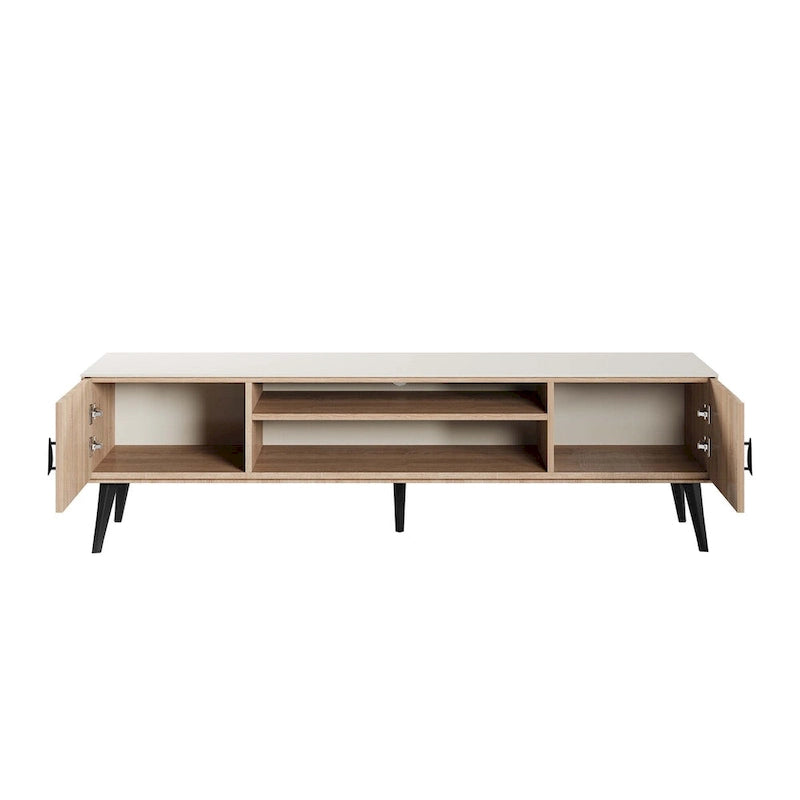 Meuble TV Mid-Century Moderne 180 cm avec Portes à Fermeture Amortie