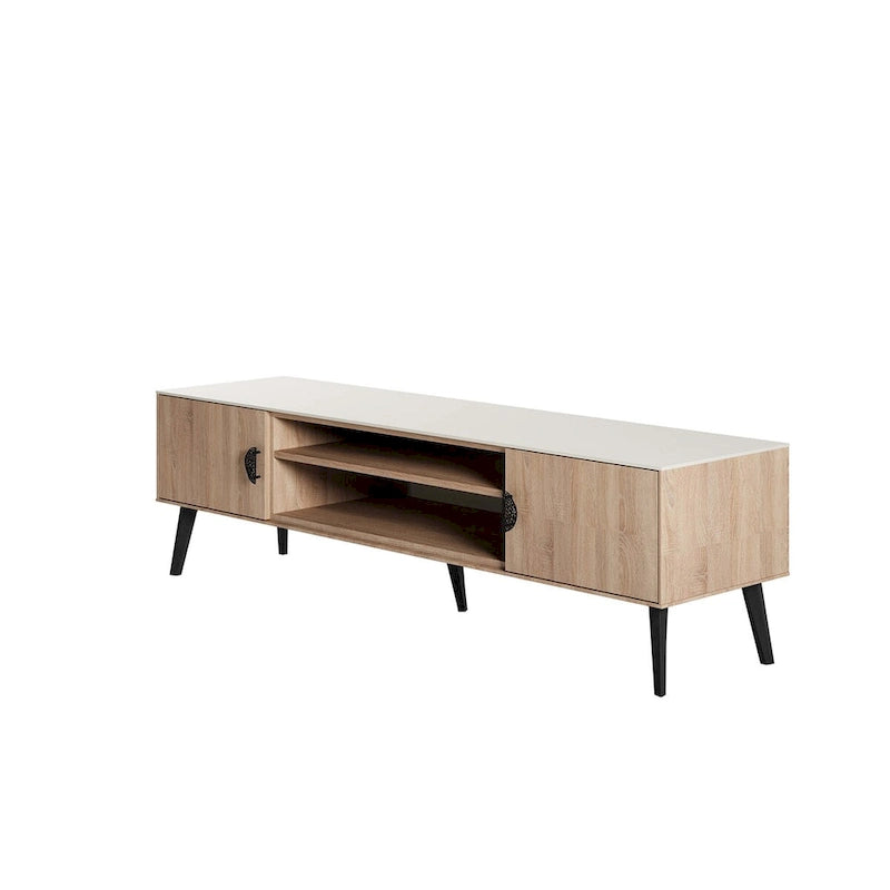 Meuble TV Mid-Century Moderne 180 cm avec Portes à Fermeture Amortie