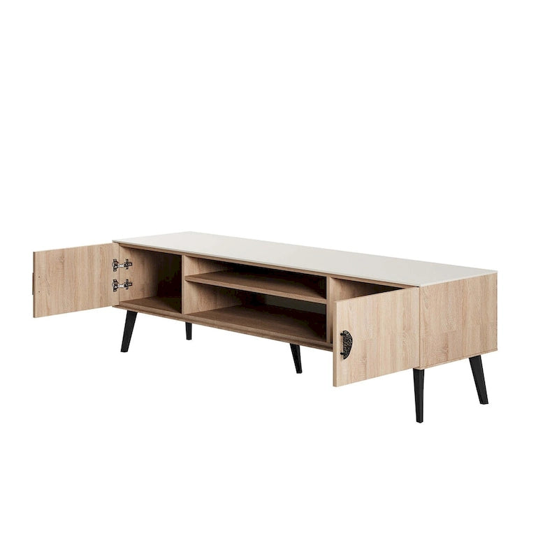 Meuble TV Mid-Century Moderne 180 cm avec Portes à Fermeture Amortie