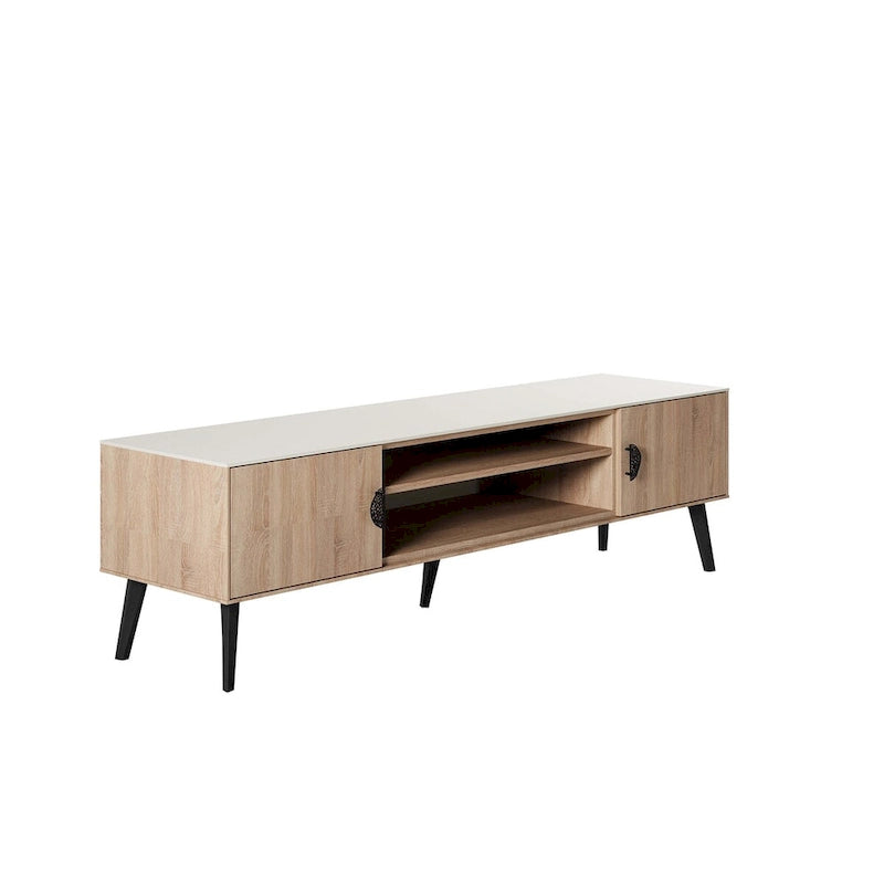 Meuble TV Mid-Century Moderne 180 cm avec Portes à Fermeture Amortie