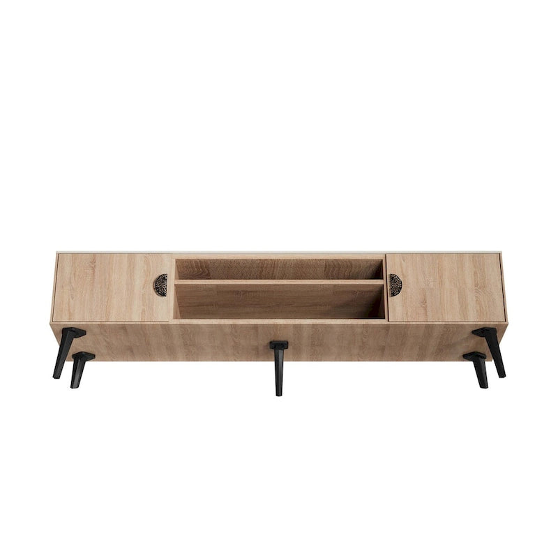 Meuble TV Mid-Century Moderne 180 cm avec Portes à Fermeture Amortie