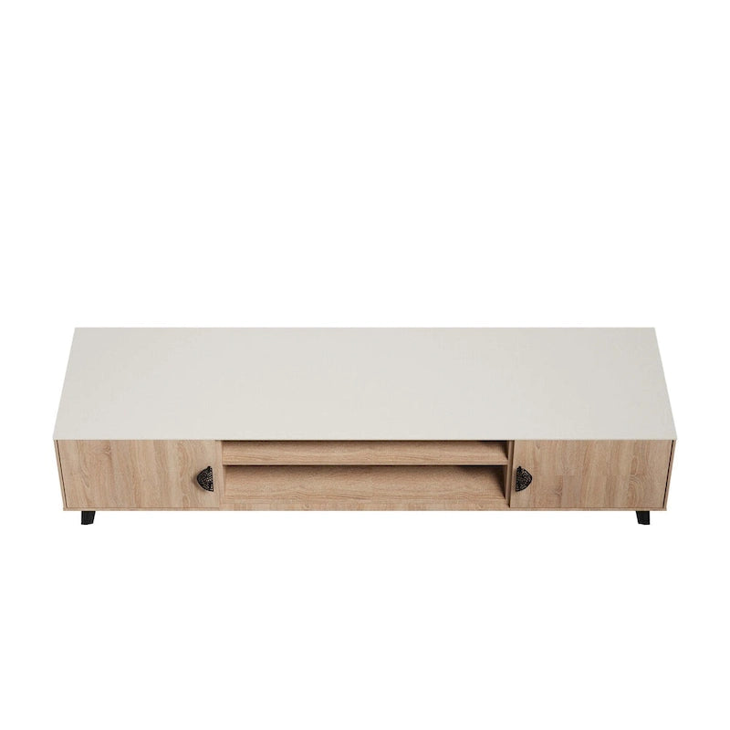 Meuble TV Mid-Century Moderne 180 cm avec Portes à Fermeture Amortie