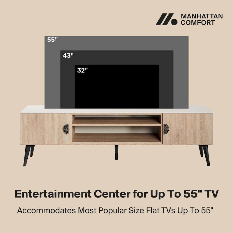 Meuble TV Mid-Century Moderne 180 cm avec Portes à Fermeture Amortie