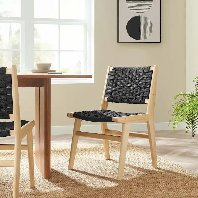 Chaise de salle à manger en bois avec corde tressée