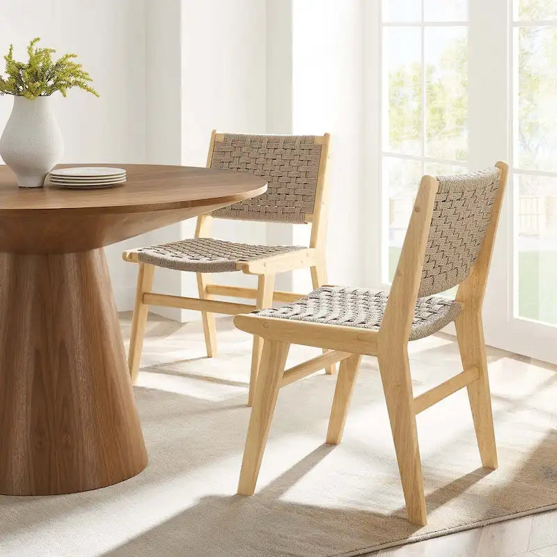 Chaise de salle à manger en bois avec corde tressée