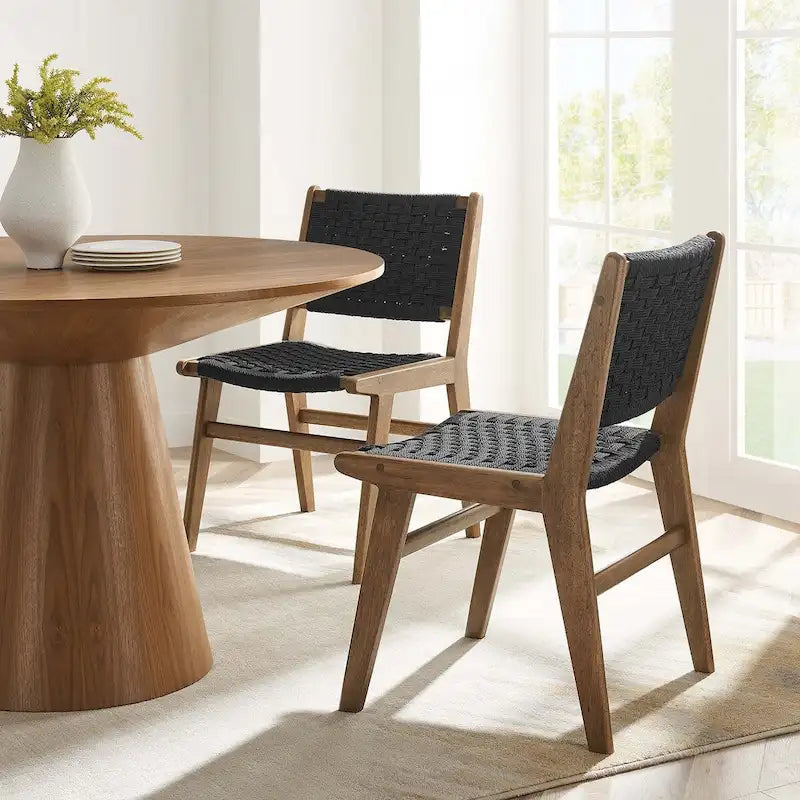 Chaise de salle à manger en bois avec corde tressée