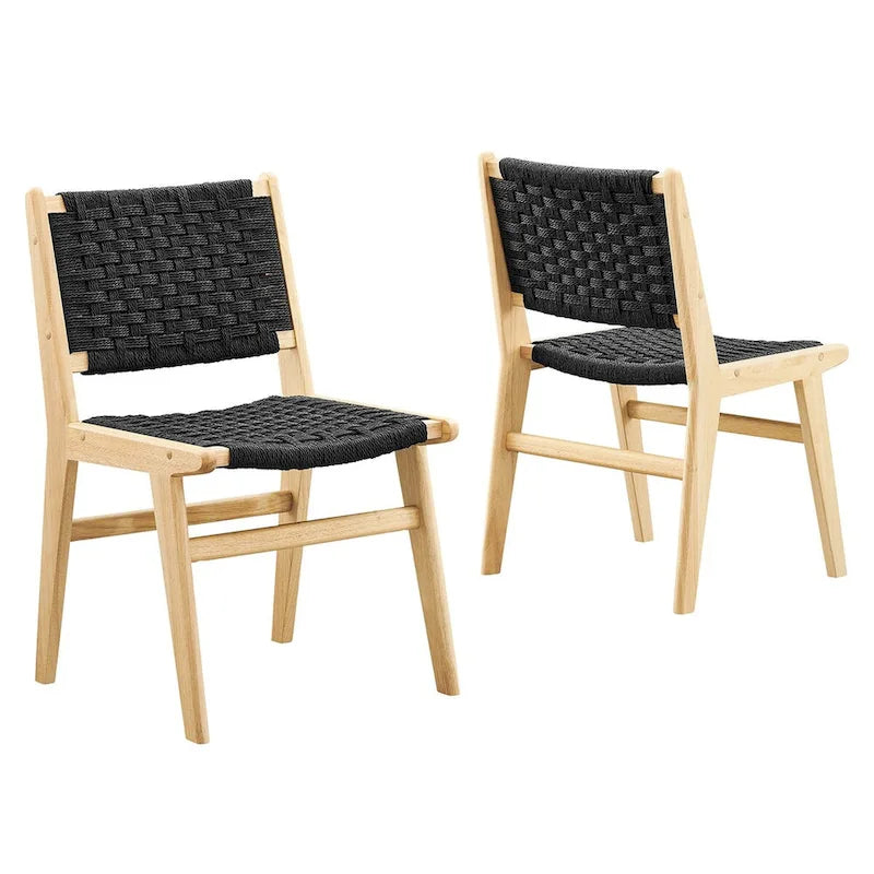 Chaise de salle à manger en bois avec corde tressée
