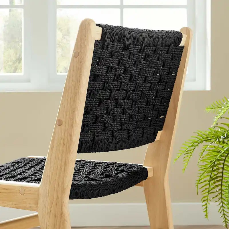 Chaise de salle à manger en bois avec corde tressée