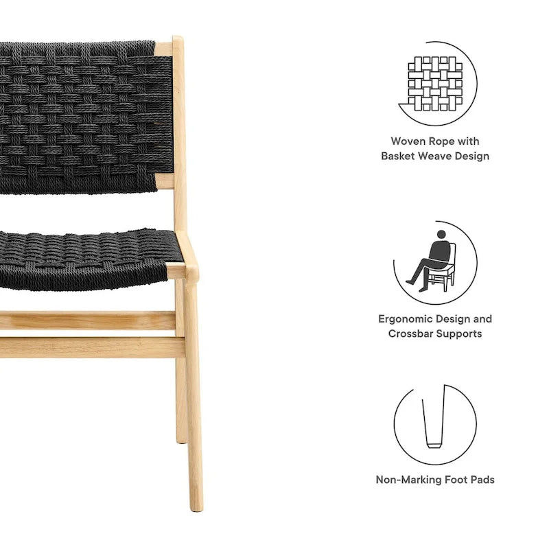 Chaise de salle à manger en bois avec corde tressée