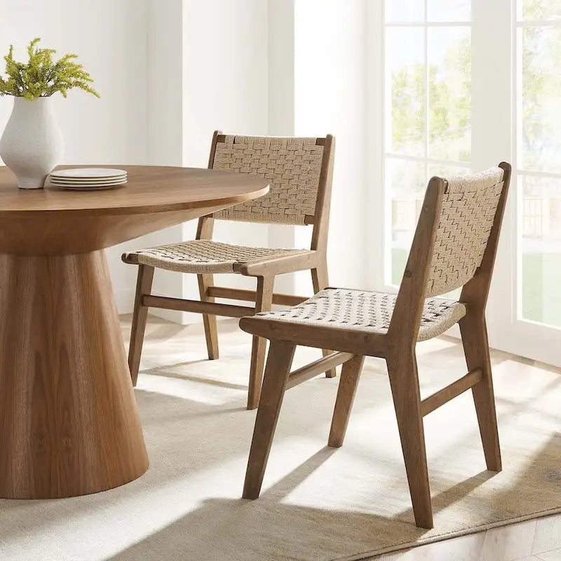 Chaise de salle à manger en bois avec corde tressée