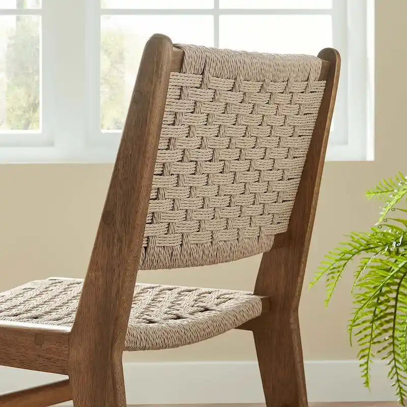 Chaise de salle à manger en bois avec corde tressée
