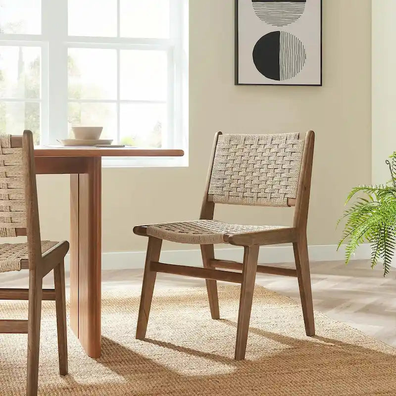 Chaise de salle à manger en bois avec corde tressée