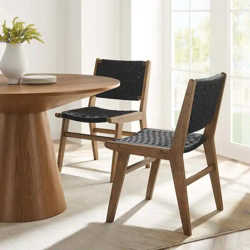 Chaise de salle à manger en bois avec corde tressée