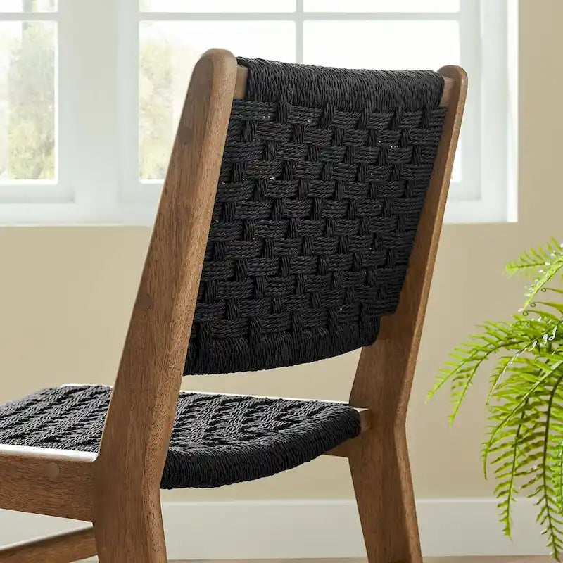 Chaise de salle à manger en bois avec corde tressée