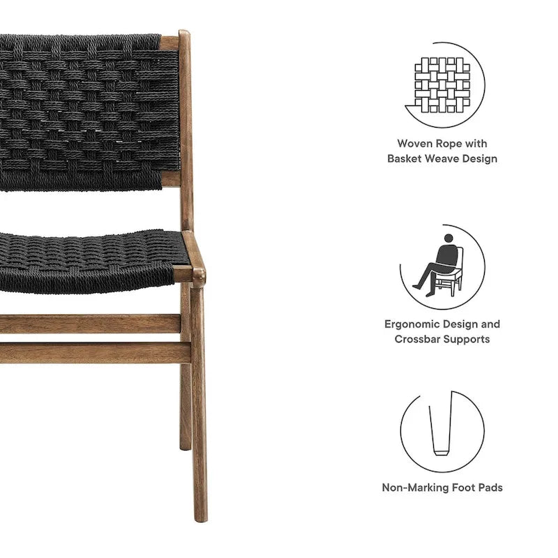 Chaise de salle à manger en bois avec corde tressée