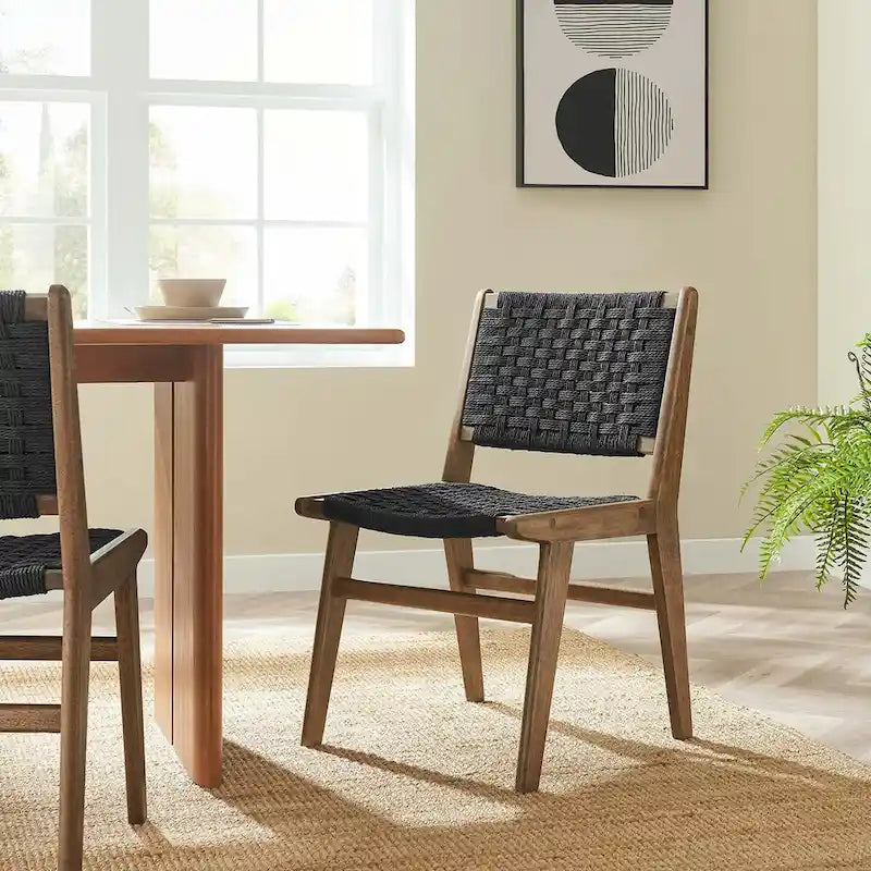 Chaise de salle à manger en bois avec corde tressée