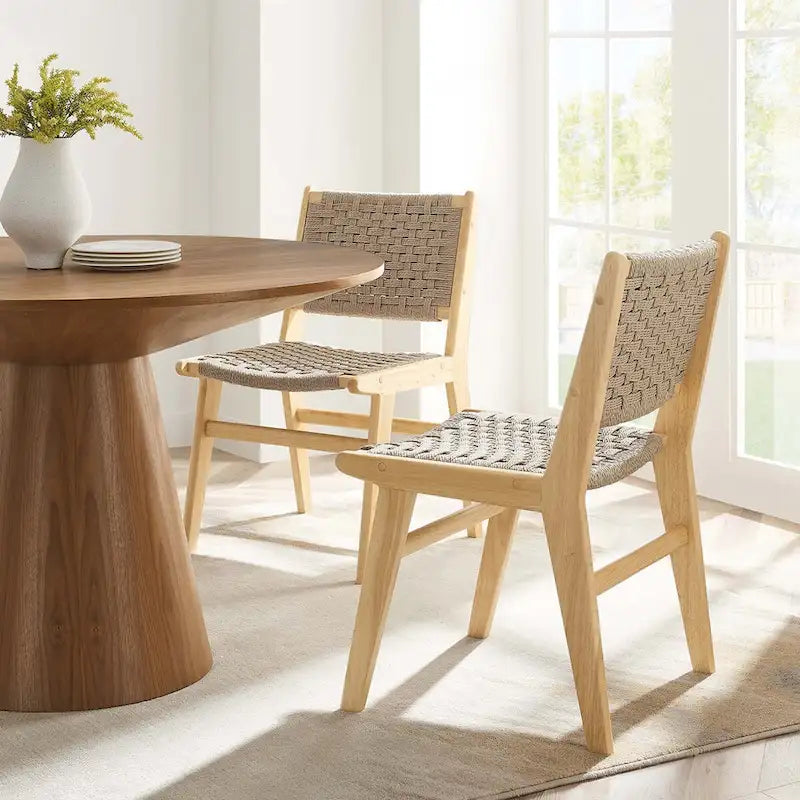 Chaise de salle à manger en bois avec corde tressée
