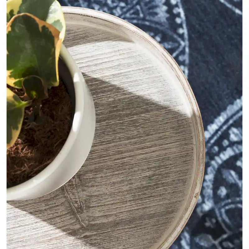 Table d'appoint socle en bois massif avec fini gris vieilli 10x10x22