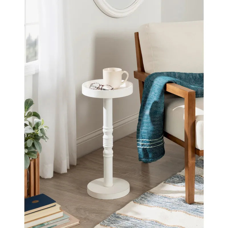Table d'appoint socle en bois massif avec fini gris vieilli 10x10x22