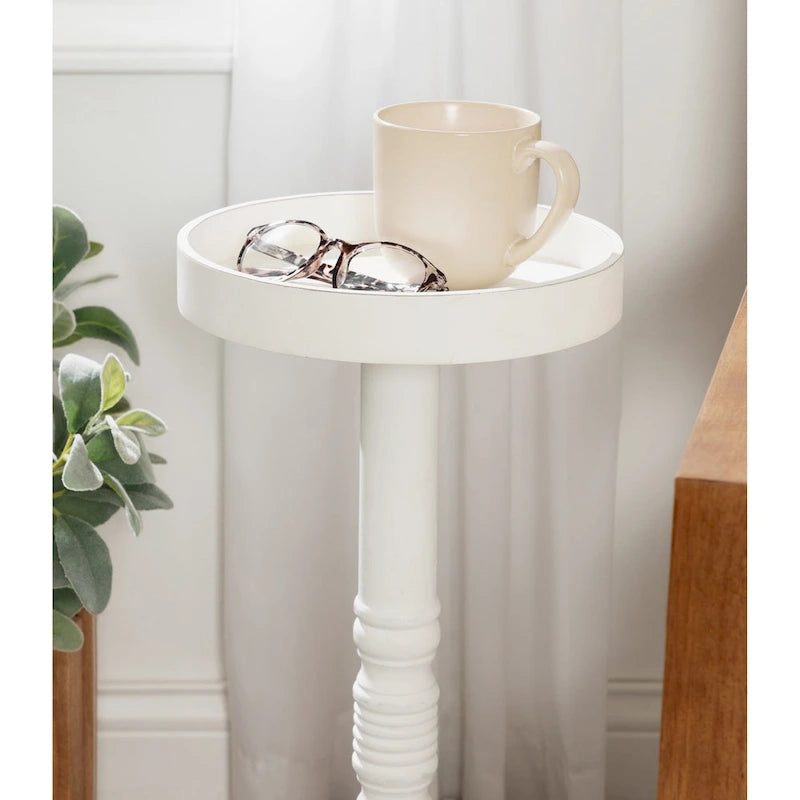 Table d'appoint socle en bois massif avec fini gris vieilli 10x10x22