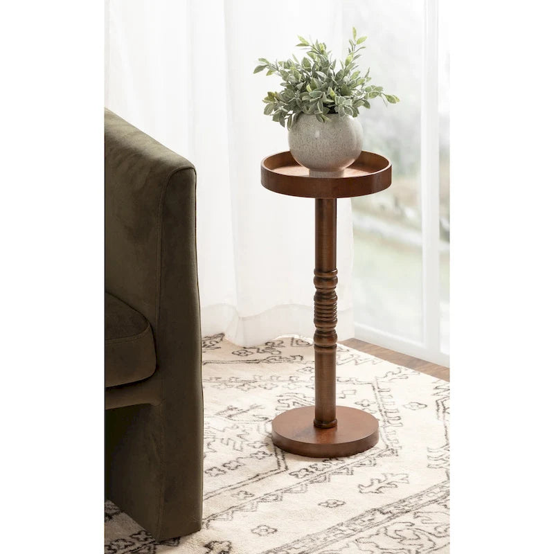 Table d'appoint socle en bois massif avec fini gris vieilli 10x10x22