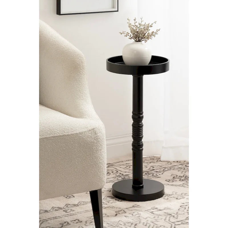 Table d'appoint socle en bois massif avec fini gris vieilli 10x10x22