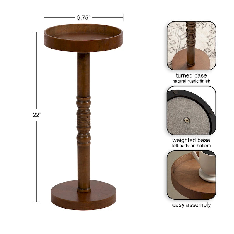Table d'appoint socle en bois massif avec fini gris vieilli 10x10x22