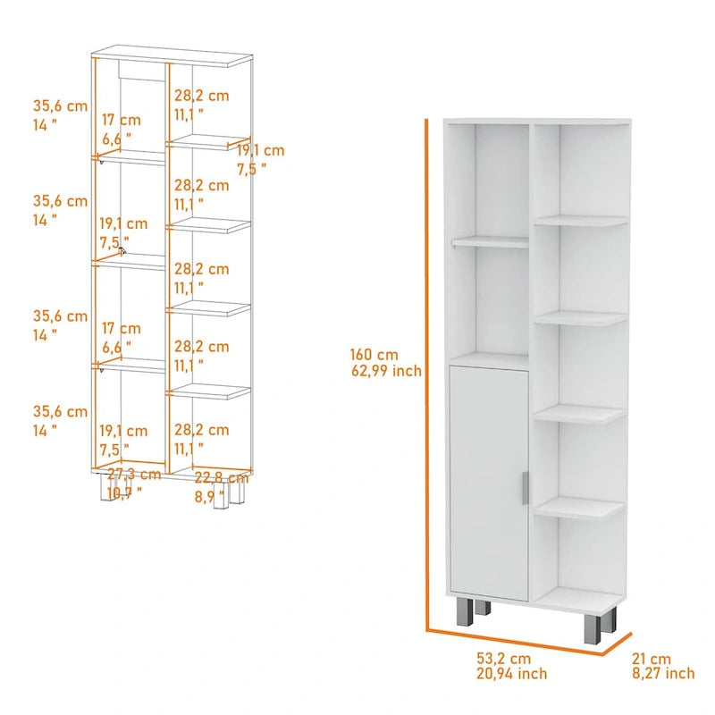 Meuble de salle de bain moderne à 9 étagères, blanc, pour le linge de maison