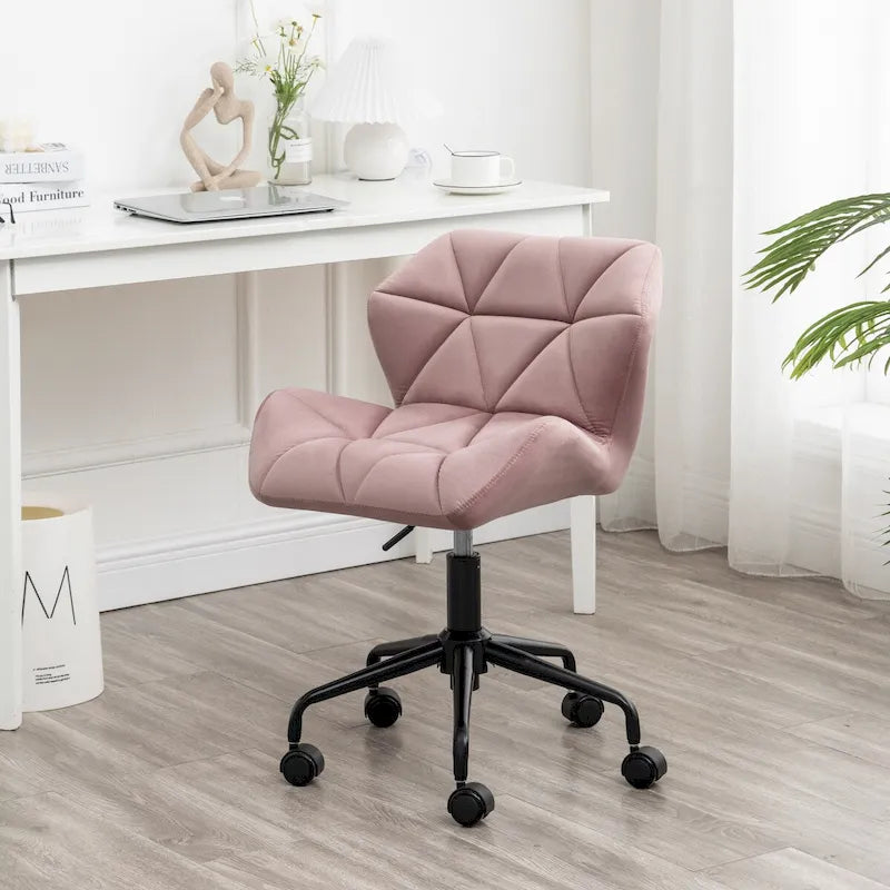 Chaise de bureau pivotante en velours capitonné avec vérin à gaz