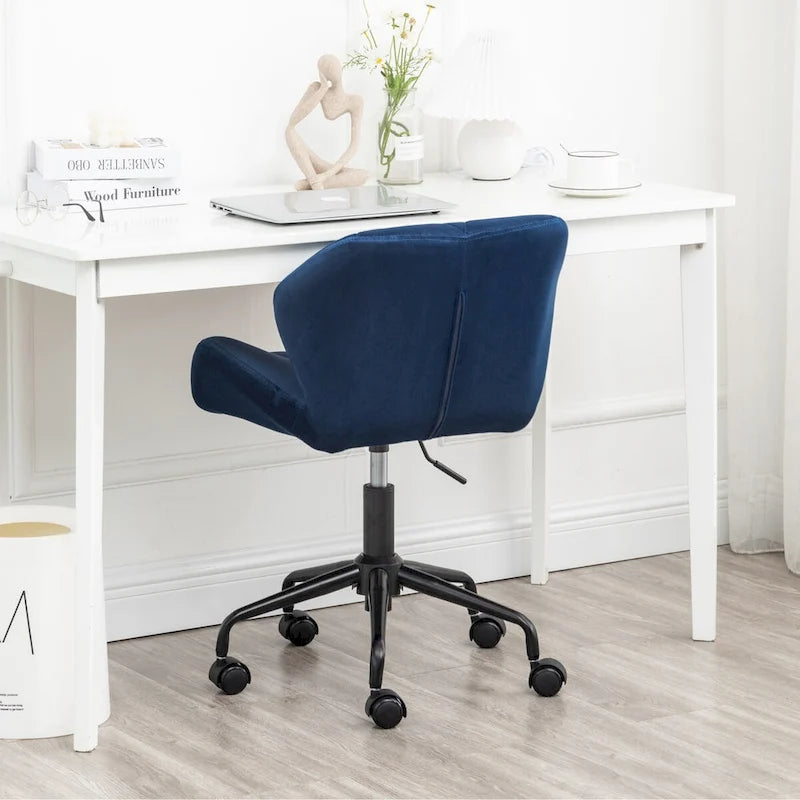 Chaise de bureau pivotante en velours capitonné avec vérin à gaz