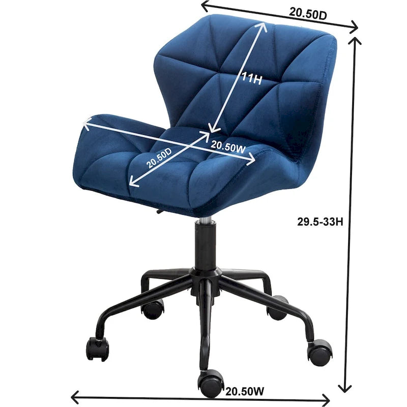 Chaise de bureau pivotante en velours capitonné avec vérin à gaz