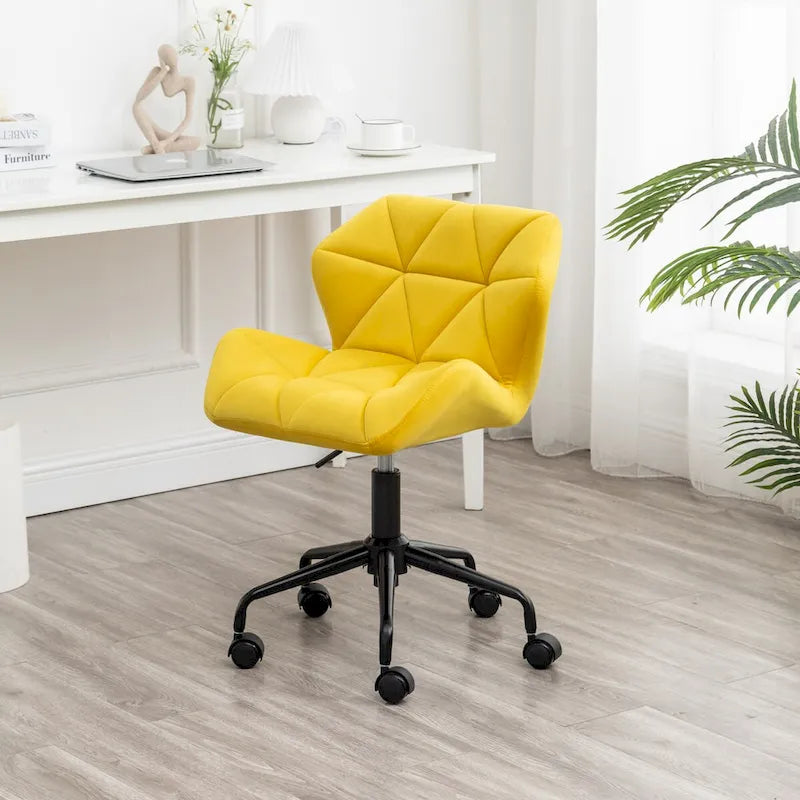 Chaise de bureau pivotante en velours capitonné avec vérin à gaz