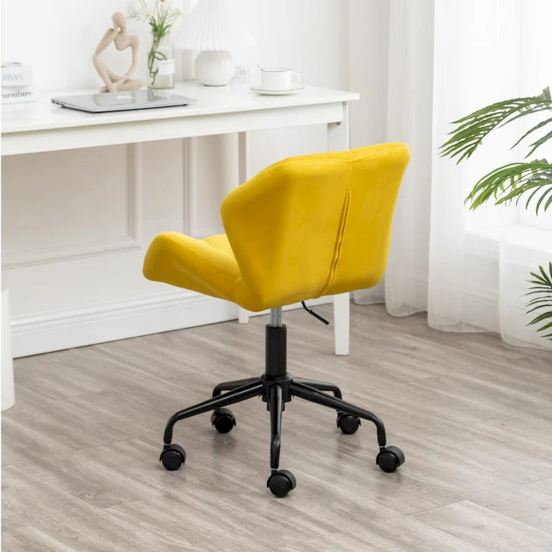 Chaise de bureau pivotante en velours capitonné avec vérin à gaz