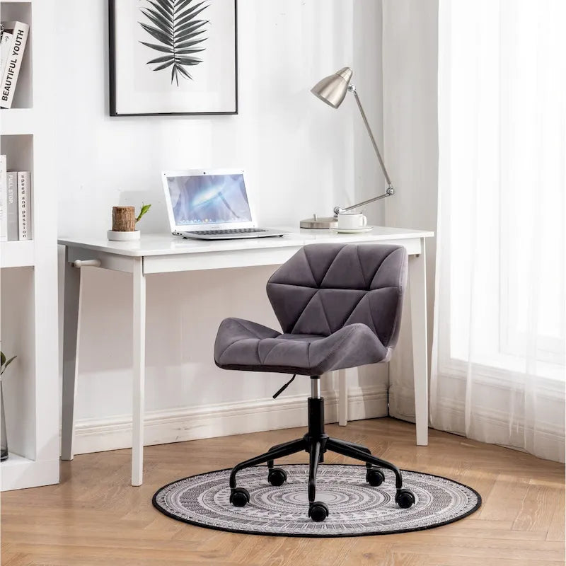 Chaise de bureau pivotante en velours capitonné avec vérin à gaz
