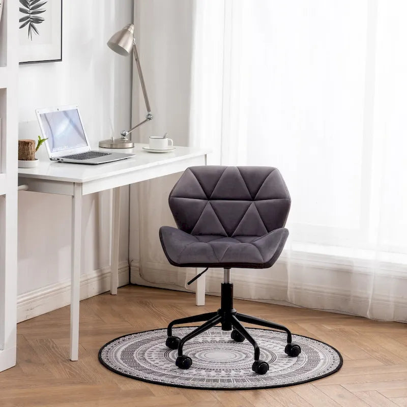 Chaise de bureau pivotante en velours capitonné avec vérin à gaz