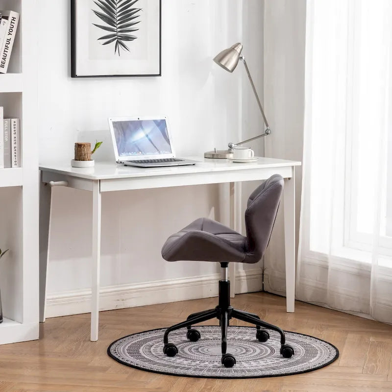 Chaise de bureau pivotante en velours capitonné avec vérin à gaz