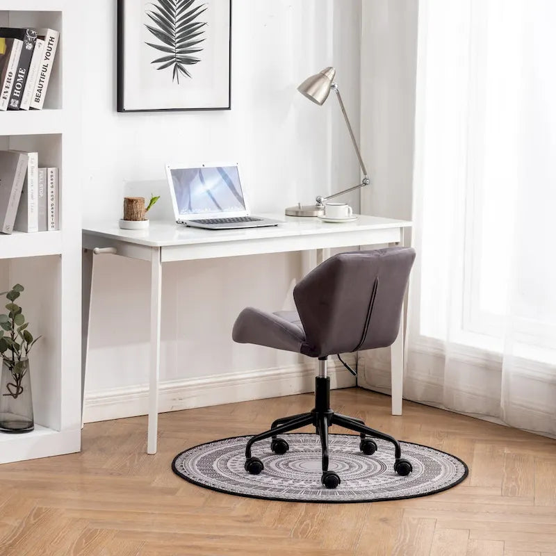 Chaise de bureau pivotante en velours capitonné avec vérin à gaz
