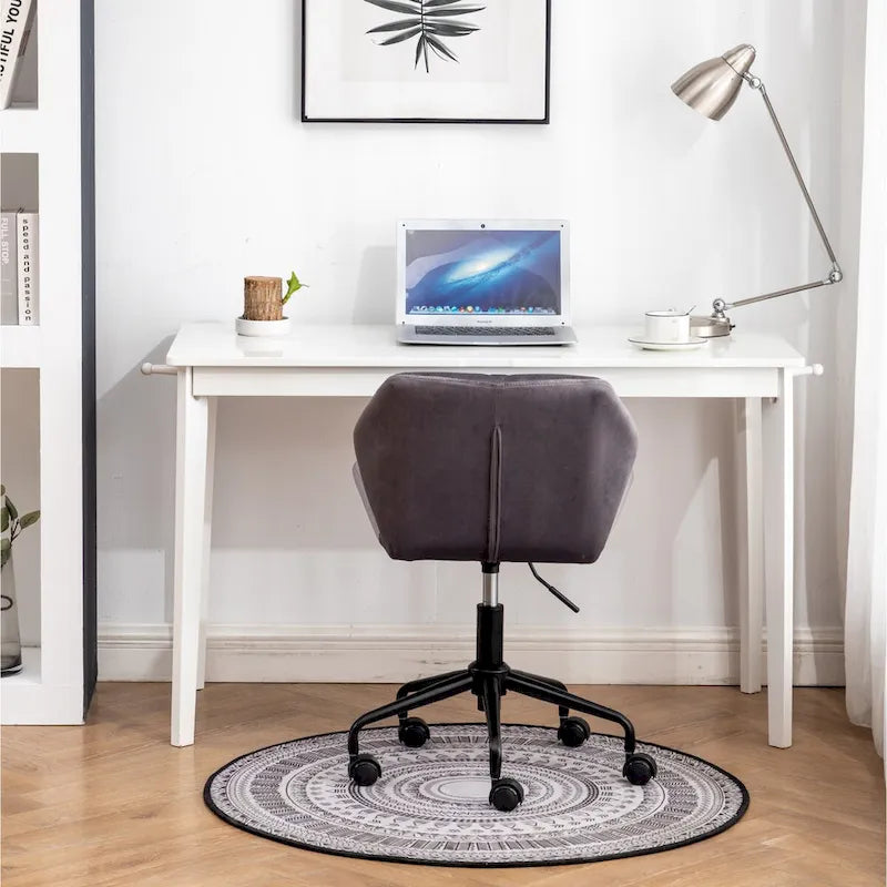 Chaise de bureau pivotante en velours capitonné avec vérin à gaz