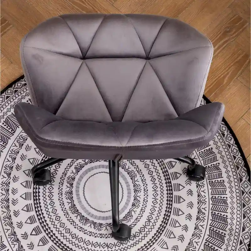 Chaise de bureau pivotante en velours capitonné avec vérin à gaz